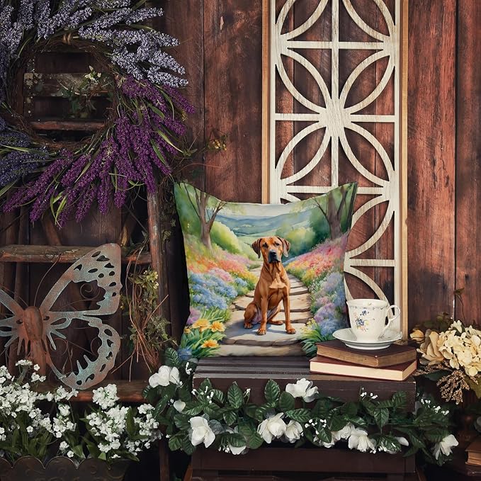 Caroline's Treasures Rhodesian Ridgeback Spring Path Throw Pillow Machine Washable, Indoor Outdoor Decorative Pillow for Couch, Bed or Patio, 18Hx18W