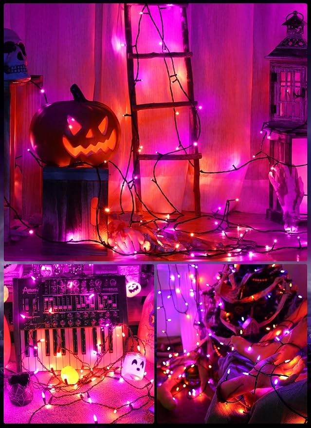 Orange Purple Outdoor Halloween Lights, 39Feet 100LED Christmas Mini Lights | 8 Lighting Modes, Connectable, Waterproof, String Fairy Lights Plug In for Garden Patio Party Wedding Xmas Tree Decoration