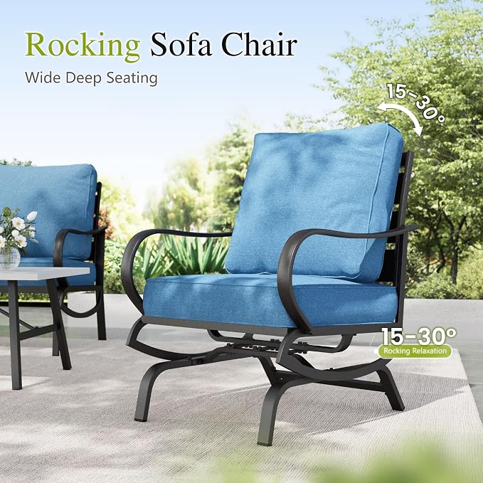 Sophia & William Patio Furniture Sets 5 Seats Outdoor Metal Conversation Sets 5 Pcs with 2 x Cushioned Swivel Sofa Chairs,1 x 3-Seat Sofa,2 x Ottomans for Coffee Lawn Backyard Poolside Navy