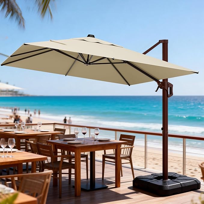 9' X 12' Rectangle Patio Umbrella Cantilever Outdoor Umbrella, 6-Level Tilt & 360° Rotation Offset Umbrella for Garden, Deck, Pool (Beige)