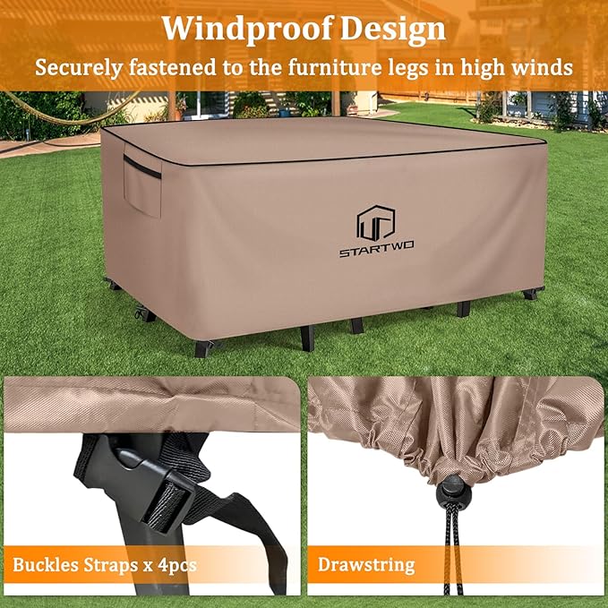 STARTWO Outdoor Furniture Covers Waterproof,Sofa,Table and Chairs General Purpose Patio Furniture Covers with Elastic Hem and Air Vents 110L x 84W x 28H inch（Brown）