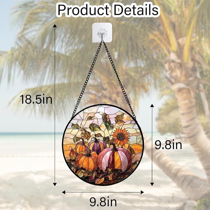 DASTOLL Stained Glass Window Hanging, Pumpkin Sunflower Suncatcher Diamond Glass Panel Sun Catchers Decor for Birthday for Women, Men, Wife, Aunt, and Mom 9.8 in