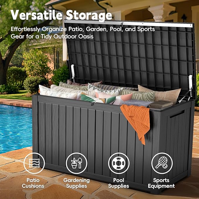 LubanNese Outdoor Storage Box, Waterproof Deck Box, Outdoor Patio Storage Bin, Weatherproof (Black, 200 Gallon)