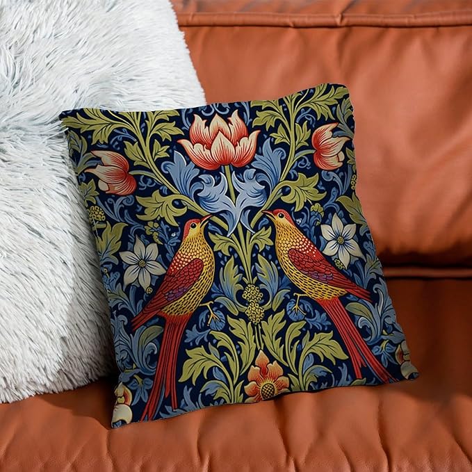 Red Bird Floral Flower Throw Pillow Covers Chinoiserie Asian Botanical Throw Pillow Cover Farmhouse Square Couch Sofa Cushion Covers for Patio Garden Couch Tent 20x20 in