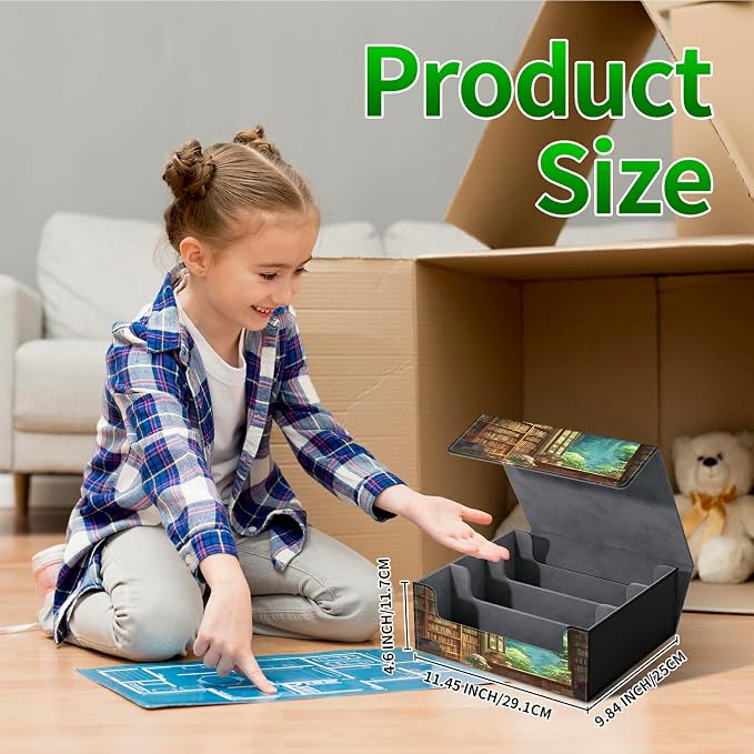 Large Card Deck Box for MTG, Fits 1200+ Sleeved Cards, PU Leather Storage Case with Strong Magnetic Closure, Multiple Colors Available for TCG CCG Baseball Card Collections, Library Window