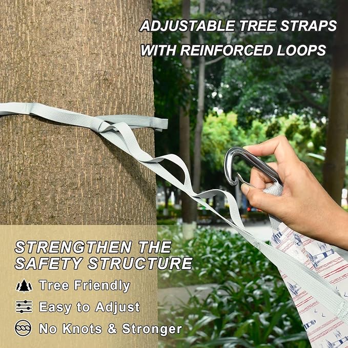 Camping Hammock Outdoor Hammocks for Outside Lighthouse Stripe Beach Trees Portable Lightweight with Pockets Tree Straps Indoor