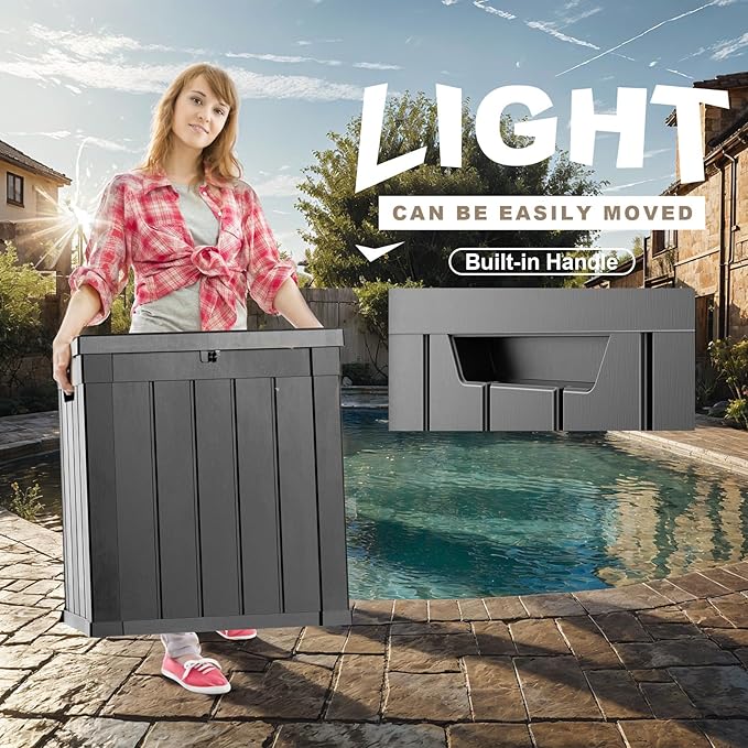 PatioZen 51 Gallon Resin Deck Box, Lockable Patio Outdoor Storage Box for Furniture, Garden Tools and Tools Storage, Waterproof Outside Storage Boxes - Black