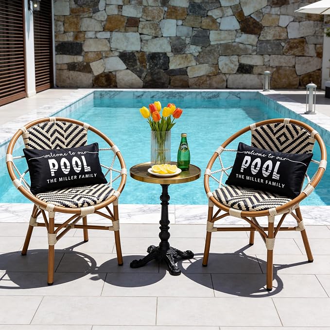 Waterproof Outdoor Pillow Covers 12x20 Inch Set of 2 | Welcome to Our Pool Black Outdoor Throw Pillow Covers, Summer Decorative Cushion Cases for Patio Garden Porch Sofa