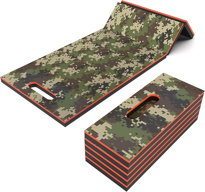 Folding Kneeling Pad, 1 Inch Thick Mechanic Mat, Camouflage | 47.24 x 15.74 Inch 6-Panel Firm Foam Pad with Tool Pockets, Carry Handle and Water-Resistant Surface
