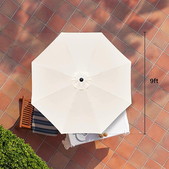 HealSmart 2pcs 9ft Patio Umbrella with Push Button Tilt/Crank, Outdoor Table Market Yard Umbrella with 8 Sturdy Ribs for Garden, Backyard, Deck, Pool, Beige