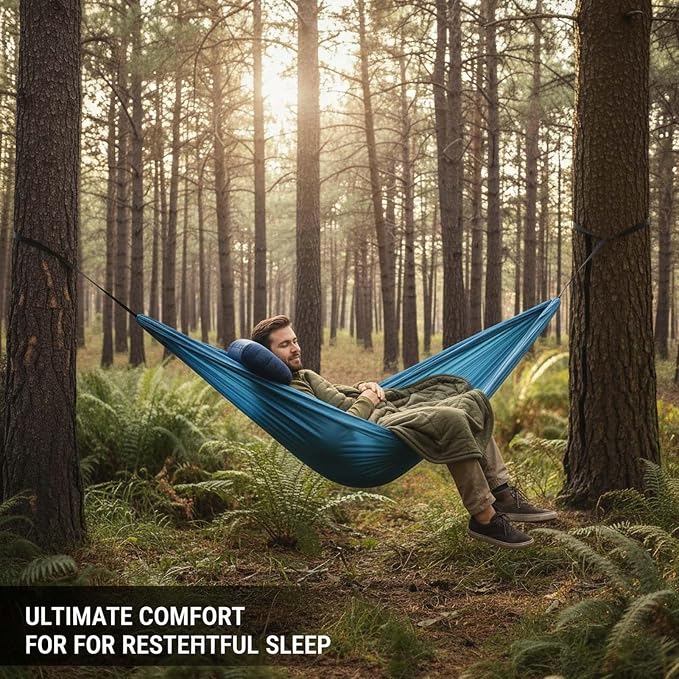 Portable Camping Hammock, Double Hammock for Outdoor Travel and Hiking, Lightweight Hammock with Tree Straps, Hammock Chair for Patio Garden