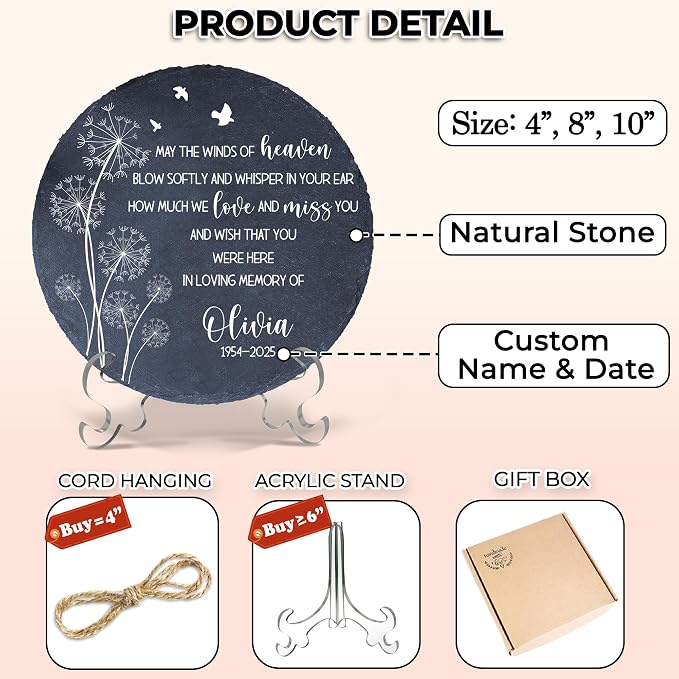 Personalized Memorial Garden Stone with Sympathy Poem Card, Outdoor Grave Marker Tribute, Memorial Keepsake, Bereavement Plaque for Loss of Loved One In Memory Mom Dad Grandpa Grandma Aunt Husband