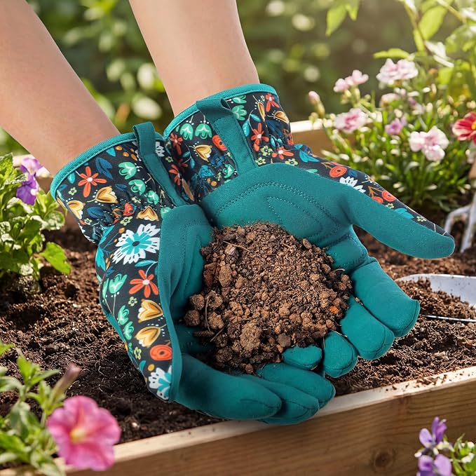 Tavaleu Gardening Gloves for Women Thorn Proof Puncture Resistant Leather | Breathable Microfiber Leather, Double-Layer Padded Palm, Ergonomic Fit, Elastic Wrist, Floral Pattern, Yard Working Gloves