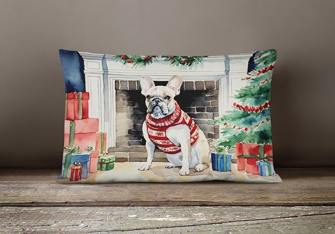 Caroline's Treasures DAC2660PW1216 French Bulldog Cozy Christmas Throw Pillow Machine Washable, Indoor Outdoor Decorative Pillow for Couch, Bed or Patio, 12HX16W