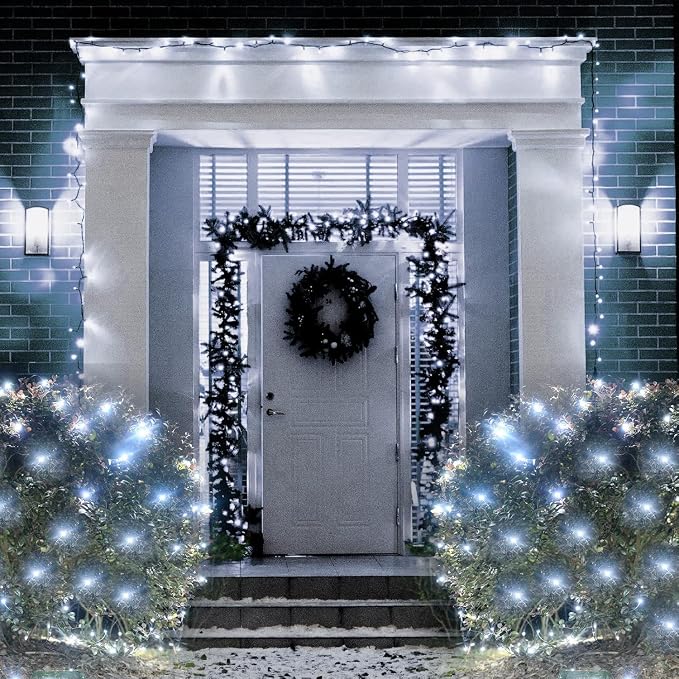Pooqla Cool White Net Lights, 15x 5ft Christmas Lights Outdoor Clear Wire | 300 LED Large Net Mesh Lights Plug in, 8 Modes Waterproof Connectable Bushes Lights for Christmas Hedge Yard Decor