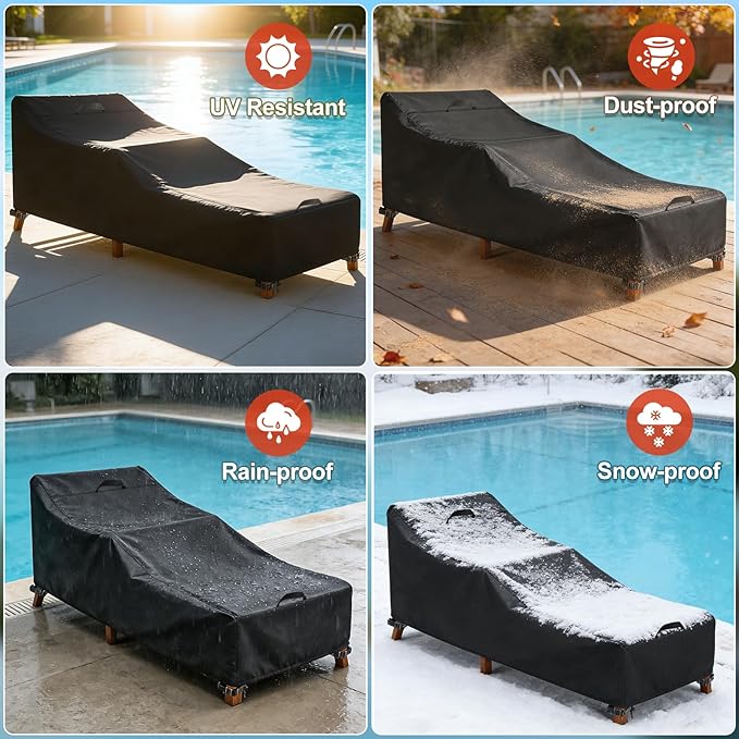 LBTING Outdoor Chaise Lounge Covers 2-Pack, Patio Pool Lounge Chair Covers 80L x 30W x 30H Inches, 420D Oxford Waterproof Windproof Dust-Proof UV-Resistant Furniture Cover - Black