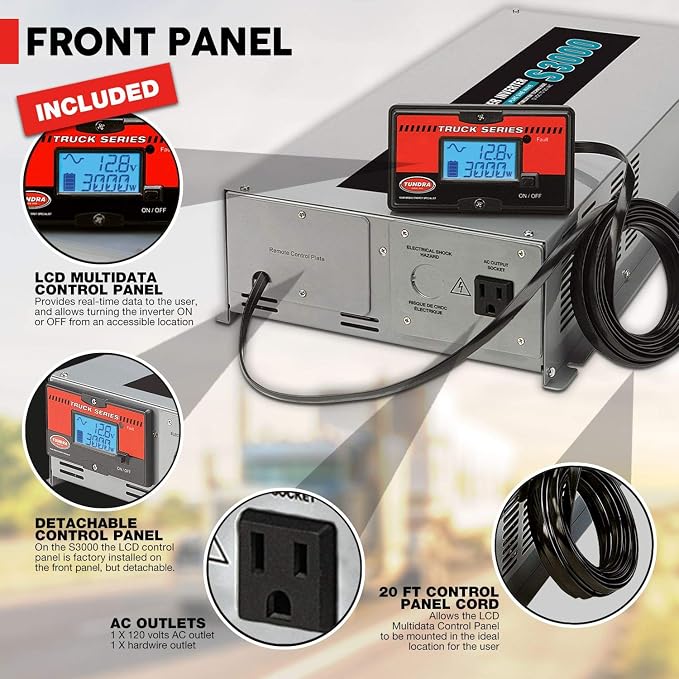 Tundra S Series - DC/AC Truck Power Inverter - Pure Sine Wave 3000W / 12V DC to 120V AC - S3000