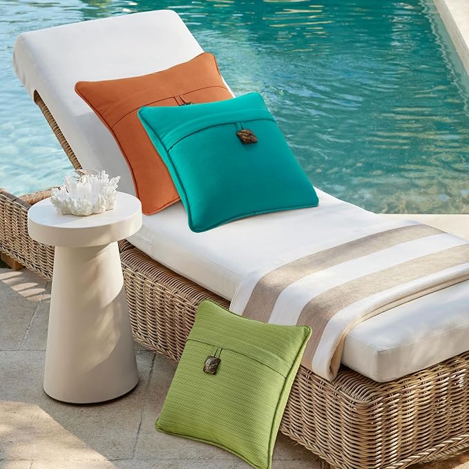 Outdoor Decorative Pillows with Coconut Button Pack of 4, 18" x 18" Outdoor Pillow Set for Couch Bed Throw Patio Sofa, Peacock Blue