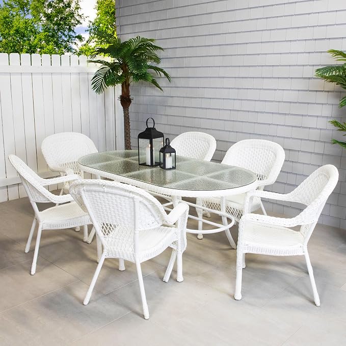 Northlight 7-Piece White Resin Wicker Outdoor Dining Set