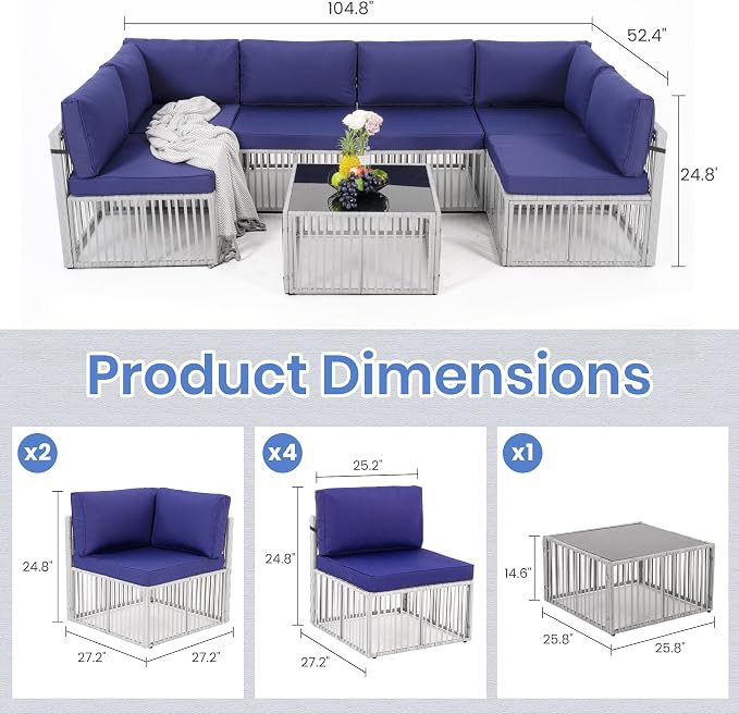 Pamapic 7-Piece Patio Furniture Set, Large Handwoven Wicker Outdoor Sectional Set with Coffee Table, All-Weather Patio Sofa Conversation Set for Backyard, Poolside, Garden