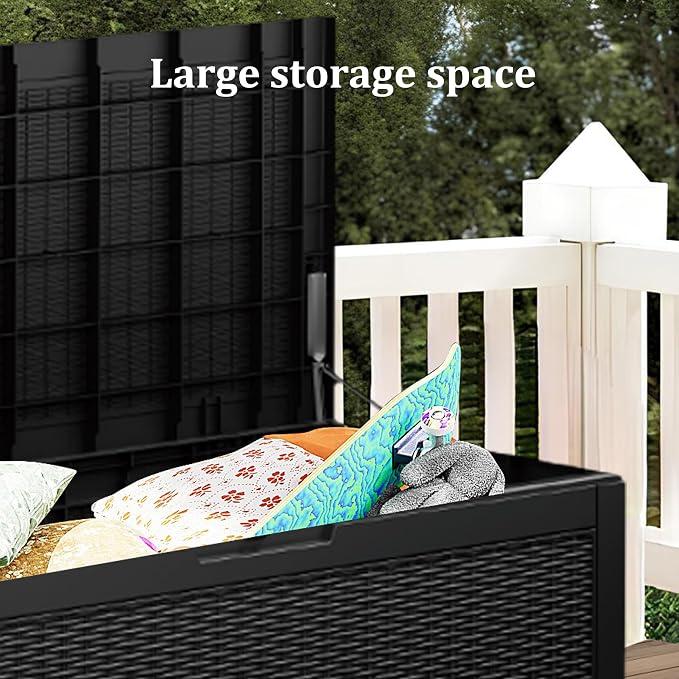 Outdoor Storage Box Waterproof, 100 Gallon Lockable Resin Deck Box Large, Patio Storage Bin for Pool Accessories Cushion Furniture, Garden Tools, UV-Resistant Outside Delivery Black