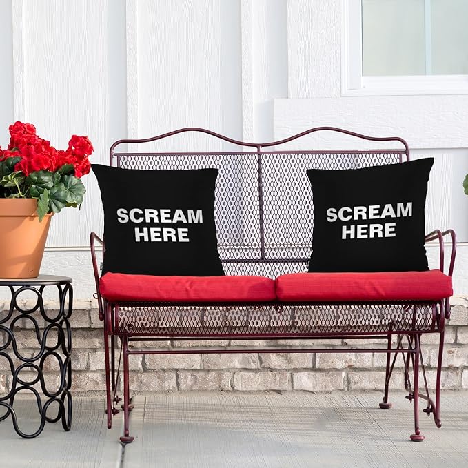 Swono Scream Here Pack of 2 Throw Pillow Cases, Funny Words Cozy Pillow Cover Square 18"X18" Cushion Case Set Pillowcase Decorative for Home Sofa Bedroom Car Office, Black White
