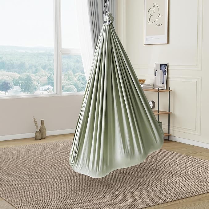 PrecisionAuto Dual-Layer Sensory Hammock Swing for Kids & Adults – Deep Pressure Therapy, 360° Swivel, Heavy Duty Indoor Outdoor, Supports 300 lbs, Autism & ADHD Relief, Bean Green