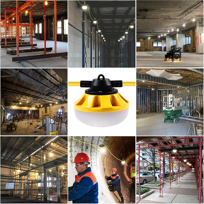 200FT Construction String Lights, Industrial Grade,Free for Climbing Hook | for Construction Sites, Renovation, Walkways,Patio，Mine cave, Outdoor, and Other Outdoor Lighting Solutions Use