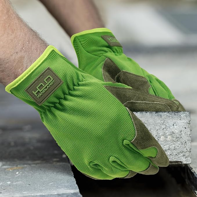 HANDLANDY Leather Gardening Gloves, Leather Work Gloves for Men Women | Durable Utility Men Women Garden Yard Working Glove, for Landscaping, Mechanic, Construction, Driving, Farming, Ranching
