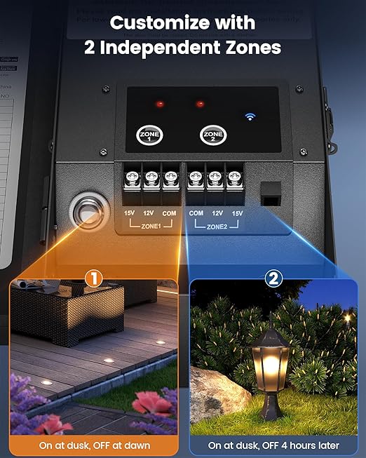 SURAIELEC 300W Wi-Fi Low Voltage Landscape Transformer, 2 Independent Channels, 2.4GHz Smart Landscape Lighting Transformer, Work with Alexa & Google Assistant,120V to 12V 15V AC, ETL Listed