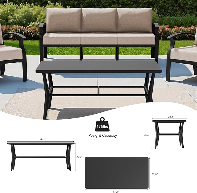 Aluminum Outdoor Patio Furniture Set,7 Seats Patio Conversation Sets with Rectangular Coffee Table,Metal Patio Sectional Furniture Set with 2 Swivel Rocking Chairs,Sand