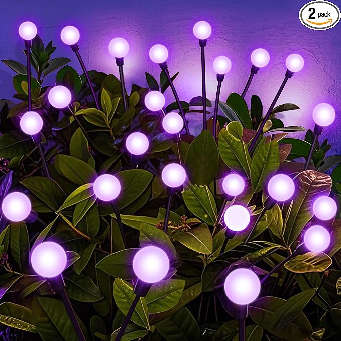 Solar Garden Lights Outdoor Waterproof, Swaying Firefly Light, Garden Decor | 2 Pack Solar Firefly Lights, Auto On/Off Decor for Yard, Patio, Pathway and Lawn, Gifts for Women, Christmas Decor (Purple)
