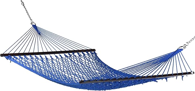 Jumbo Caribbean Rope Hammock and Metal Tri Beam Stand Mocha (Dark Blue)