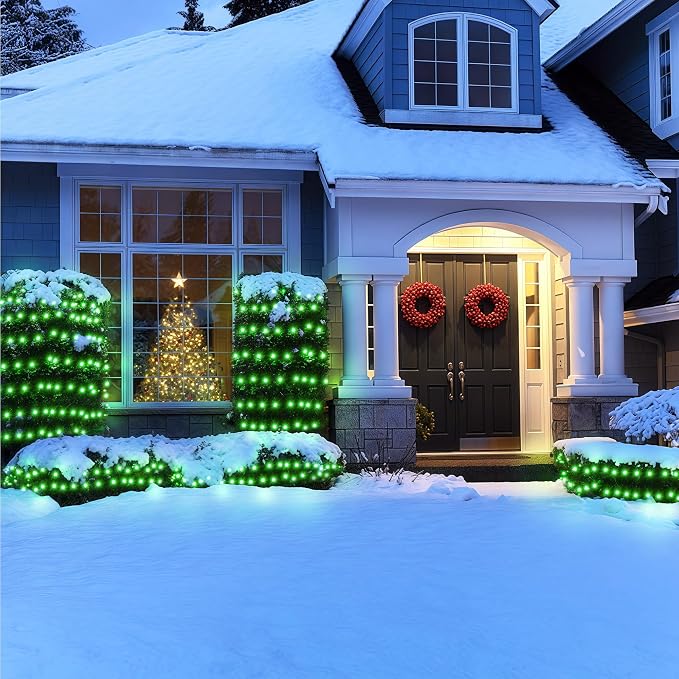 BlcTec Outdoor Christmas Lights 200 LED 8.4ft x 5.2ft Christmas Net Lights with 8 Modes, UL Certified, Timer, Connectable, Waterproof for Trees, Bushes, Shrubs, Yard Outdoor Xmas Decorations, Green