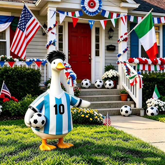 2026 World Soccer Goose Outfit for 23 Inch Porch Statue – Handmade Goose Jersey Costume with Soccer Ball for American Fans, Soccer Party, Sport Season Decor – Outdoor Patio Yard Lawn Art