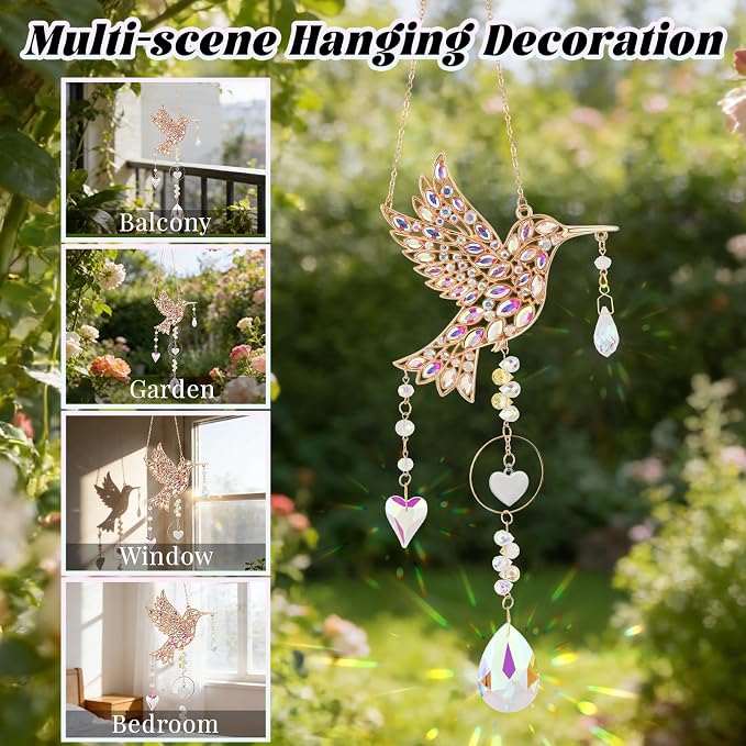 Hummingbird Gifts for Women, Hanging Crystal SunCatcher Indoor Window, Mothers Day Birthday Housewarming Gifts for Mom Grandma Friends Bird Lovers, Hummingbird Sun Catcher Outdoor Garden Home Decor