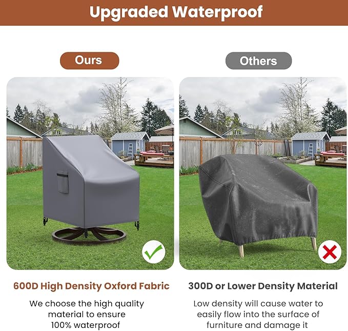Mrrihand Outdoor Swivel Lounge Chair Cover Waterproof, 2 Pack Heavy Duty Patio Rocking Chair Covers for Outdoor Furniture, 33" W×37" D×38.5" H, Grey