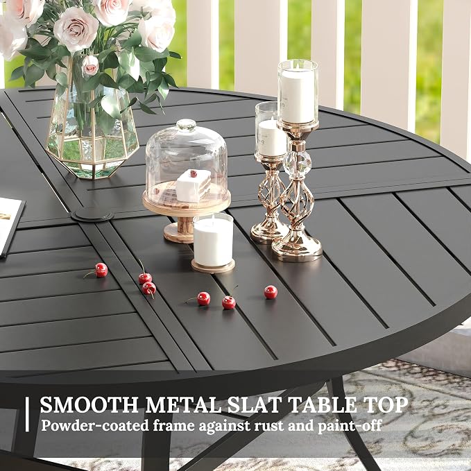 VICLLAX Patio Dining Set for 4, 5 Pieces All Weather Outdoor Dining Set - 40.6" Round Outdoor Table and 4 Patio Swivel Chairs for Lawn Garden, Black Tabletop and Mixed Brown Fabric