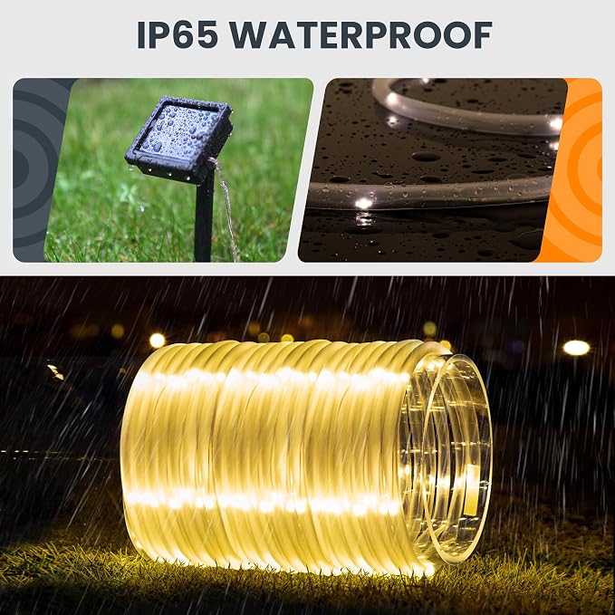 GIGALUMI 2 Pack Solar Rope Lights Outdoor Waterproof, Warm White | Total 72FT 200LED, 8 Modes IP65, Solar Fairy Lights for Outside Tree Fence Railing, Decorative Lighting for Patio Yard Porch