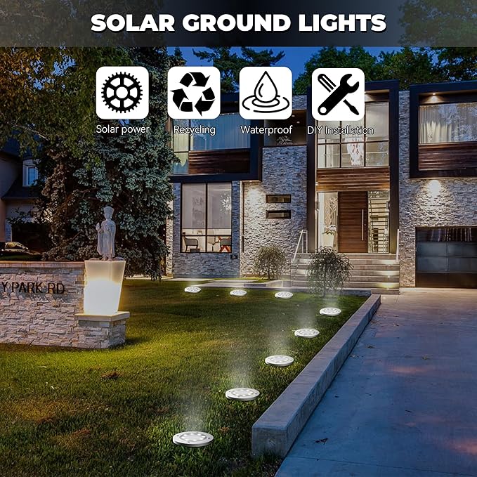 DUUDO Solar Lights Outdoor 12 Pack, Solar Garden Outdoor Waterproof Pathway Lights Bright In-Ground Light Outdoor Lighting Decor for Lawn, Patio, Yard, Driveway, Step and Walkway White Light
