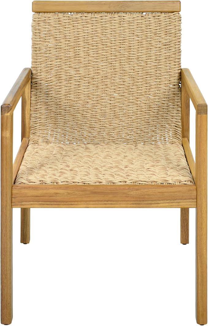 Christopher Knight Home Kora Acacia Wood Dining Table Set for 6, Outdoor Dining Set for 6, Rustic Oval Patio Dining Table and Chairs Set with PE Wicker Backrest & Soft Cushions, Teak+Natural+Beige