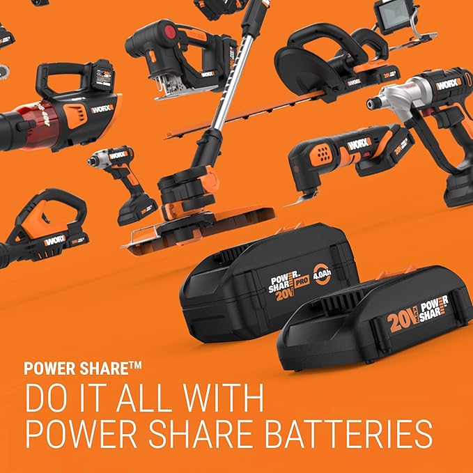 WORX WG186 40V Nitro Power Share Cordless Attachment-Capable Driveshare 15" String Trimmer with WA0223 40V Nitro Driveshare 8" Universal Lawn Edger Attachment