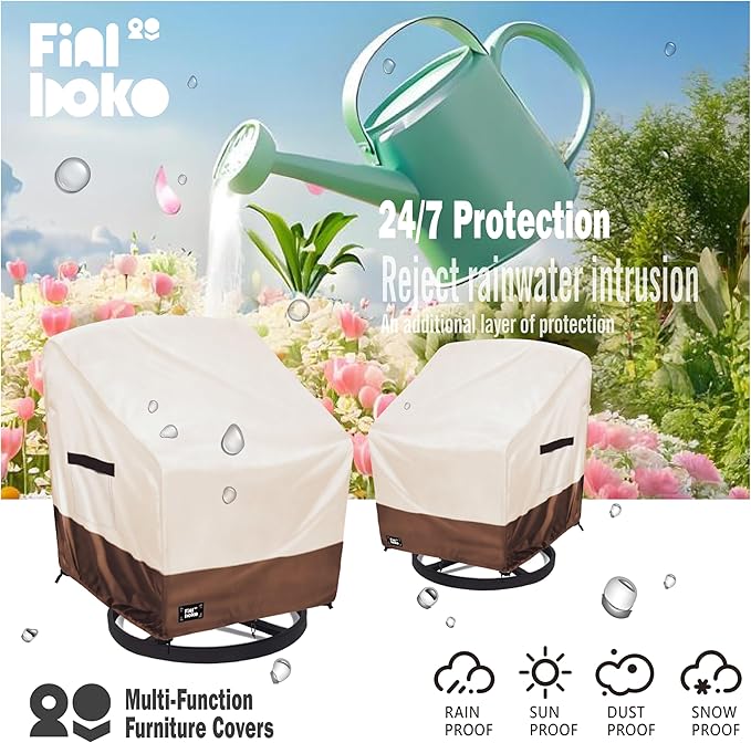 Outdoor Chair Covers 2 Pack, (33"W x 35"D x 38"H)100% Waterproof Heavy Duty Patio Furniture Covers ,Outdoor Furniture Covers Waterproof for Patio Chair Covers,Beige&brown