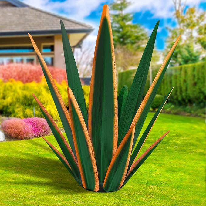 KODIBO 24" Metal Agave Plant Outdoor Decor, Large Garden Statue, Dark Green | Weather-Resistant Metal, Hand-Painted Finish, Tequila Rustic Sculpture, Southwestern Patio Ornament for Desert Landscaping