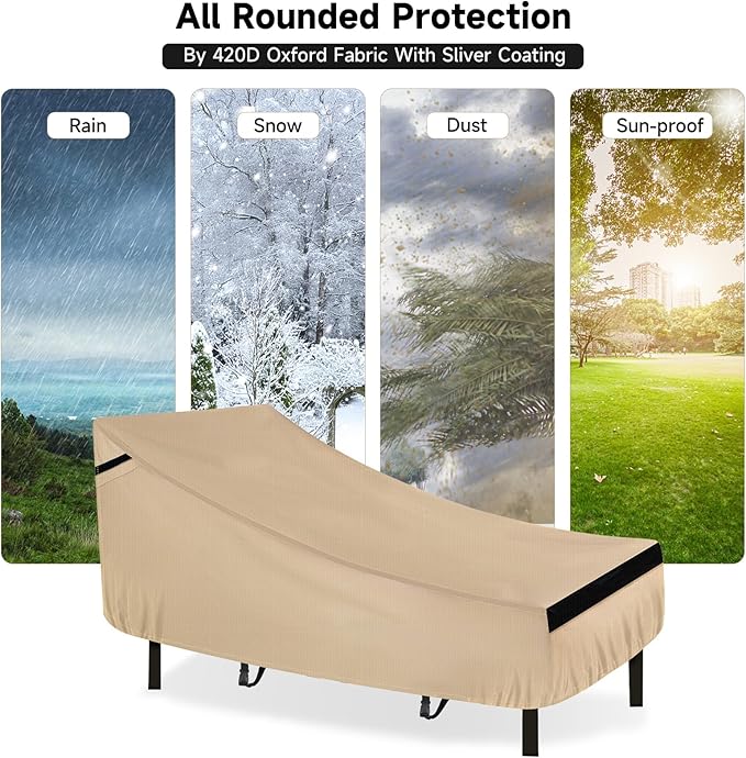 NEVERLAND Chaise Lounge Cover 2 Pack - 420D Lounge Chair Covers Waterproof Outdoor with Air Vent and Adjustable Buckles All Weather Protection - 80L x 32W x 25H inch Golden