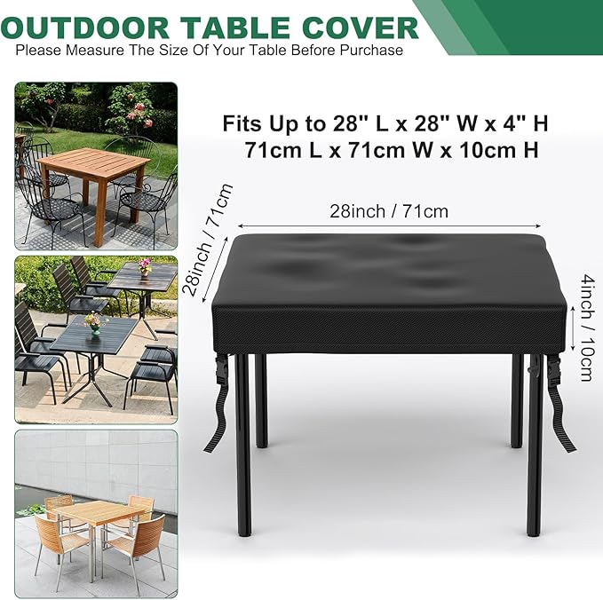 M METERXITY Square Patio Table Cover, 28"L x 28"W x 4"H Rectangular Table Cover for Outdoor Furniture, All-Weather/Waterproof/UV-Resistant, Patio Furniture Protector [Black]