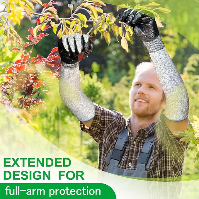Evridwear Long Sleeve Gardening Gloves for Women & Men | Cut Resistant,Nitrile Coated,Anti-slip,Full Arm Protective Gloves for Poison Ivy,Thorn Proof,Gardening,Farming