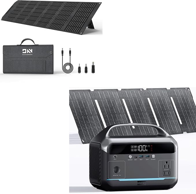 Portable Power Station 350W with 100W Foldable Solar Panel, 288Wh LiFePO4 Solar Generator, 600W Surge Battery Backup, 90,000mAh Outdoor Power Bank for Home Emergency, RV, Camping, Off-Grid, Laptops