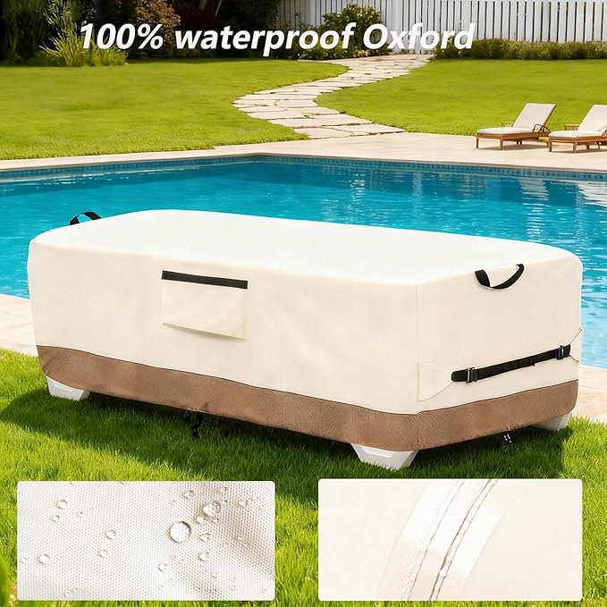 Outdoor Waterproof Lounge Chair Covers for 4-6 Stackable Patio Chaise Lounge Chairs,Heavy Duty Durable Chaise Loungers Cover for Stacked Pool Lounge Chairs,80'' L x 32" W x 40" H,Beige