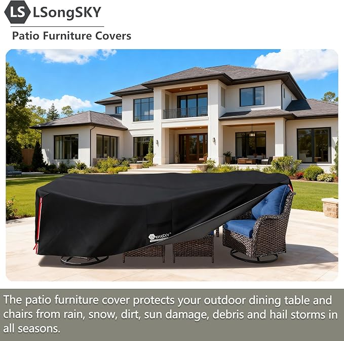 Outdoor Furniture Covers Waterproof,600D Heavy Duty Patio Cover for 5 PCS Sets Sectional Sofa Couch Dining Rocking Swivel Chairs Ottomans Coffee Table,88L x 62W x 28H inch Black